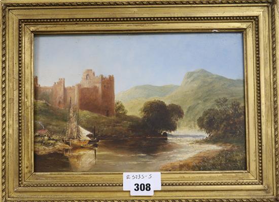 19th century English School, oil on panel, a castle on the River Wye 19 x 29cm